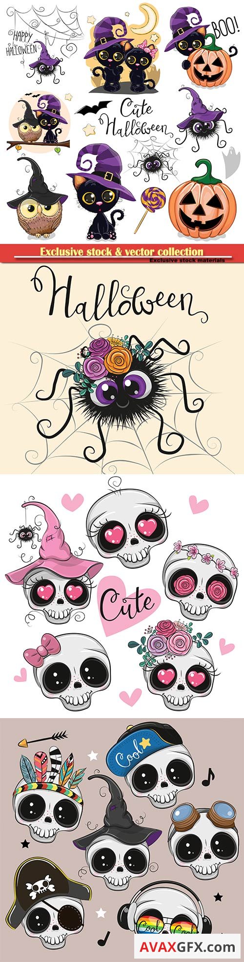 Set of Cute Halloween illustrations and design elements