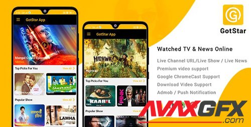 CodeCanyon - GotStar - Android Live TV - Live Streaming - Web Series, Movies, Live Cricket - Online News (Update: 5 October 19) - 24039812