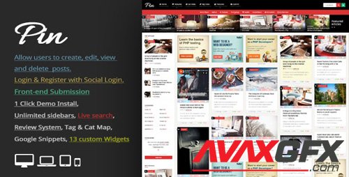 ThemeForest - Pin v5.2 - Pinterest Style / Personal Masonry Blog / Front-end Submission - 10272975