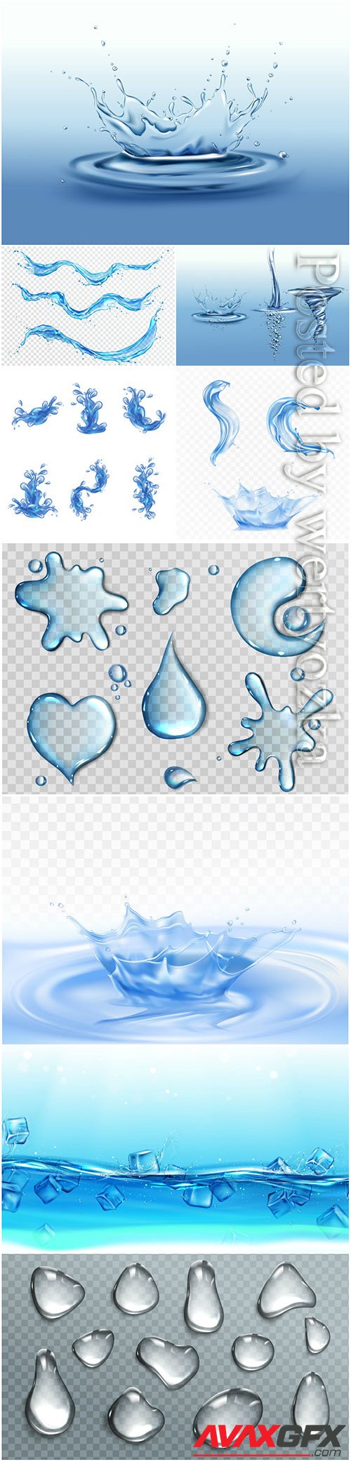 Water bottle ad banner, flask with drink, splashing water drops in vector # 4