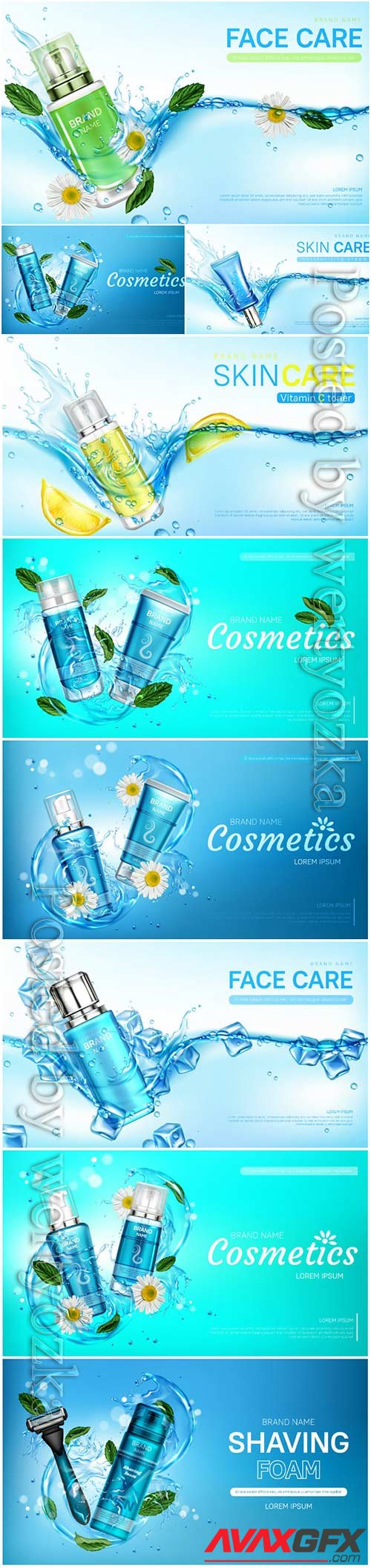 Skin care cosmetics, advertising posters in vector