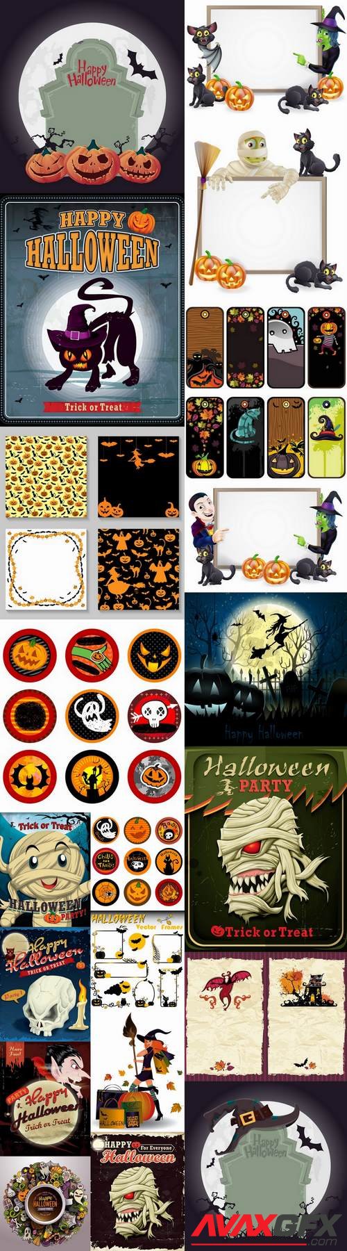 Halloween sticker flyer banner ghost pumpkin Thanksgiving 25 EPS