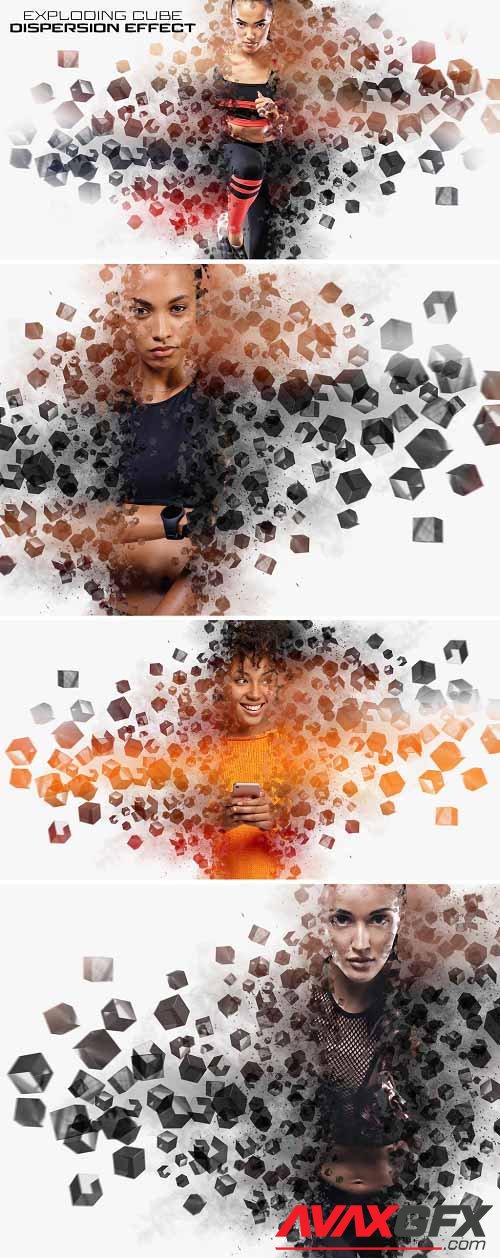 Dispersion Photo Effect with Cubes and Explosion Mockup 401053666