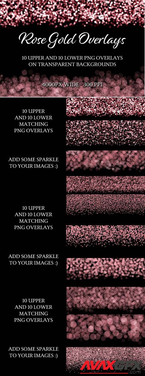Rose Gold Overlays - 10 Upper and 10 Lower PNG Overlays - 1138576