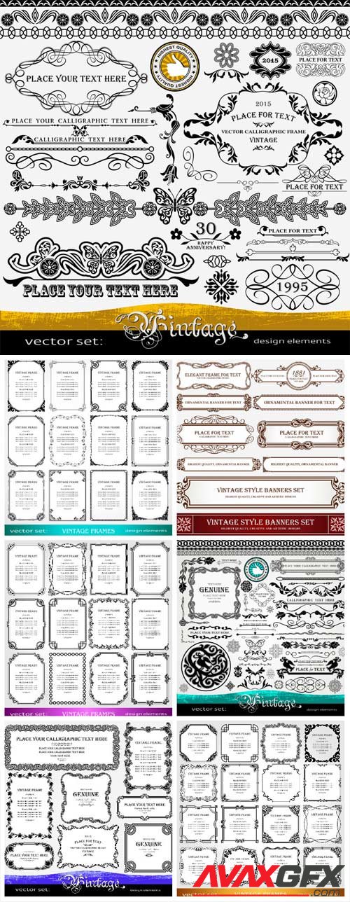 Vintage frames and ornaments in vector