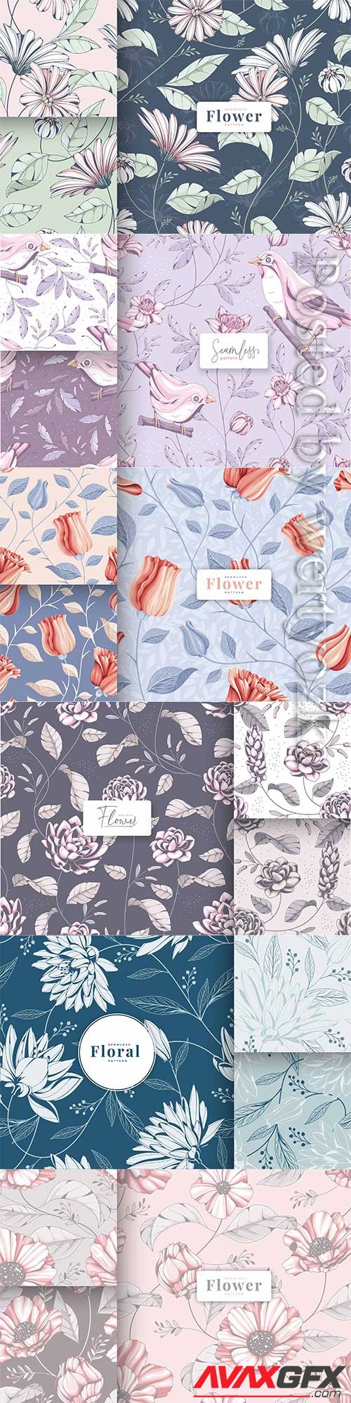 Vector hand drawn vintage floral seamless pattern