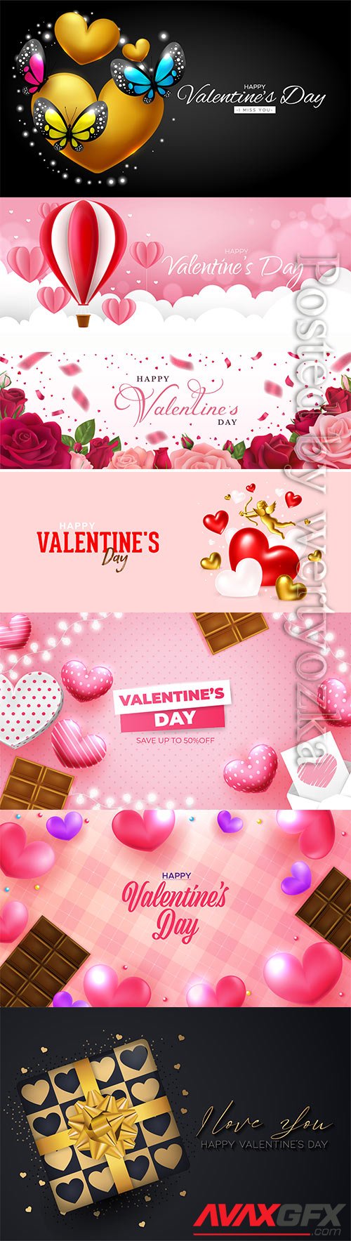 Happy valentine's day with realistic hearts in vector