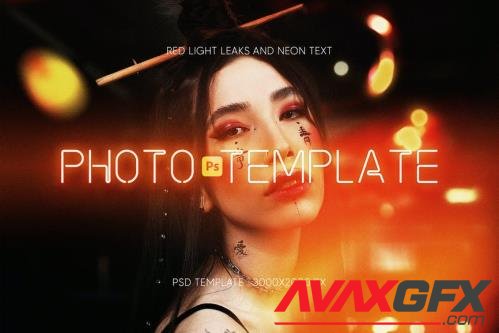 Photo Template with red light leaks and neon text