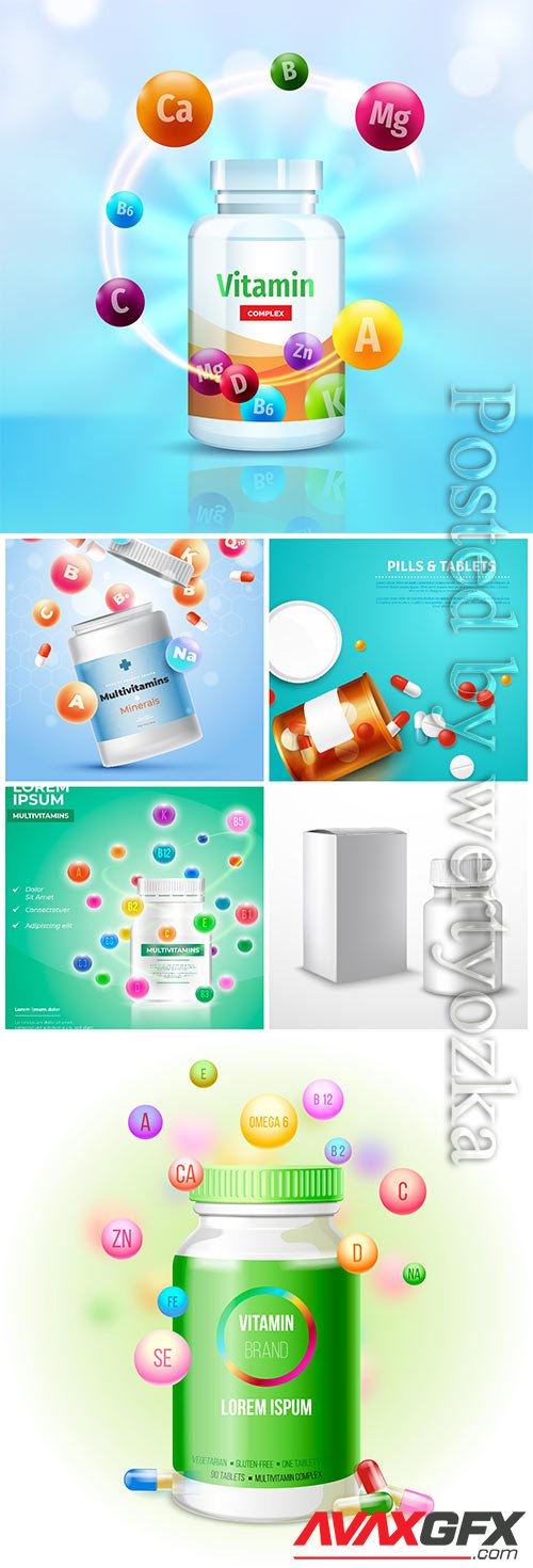 Vitamins and pills in vector