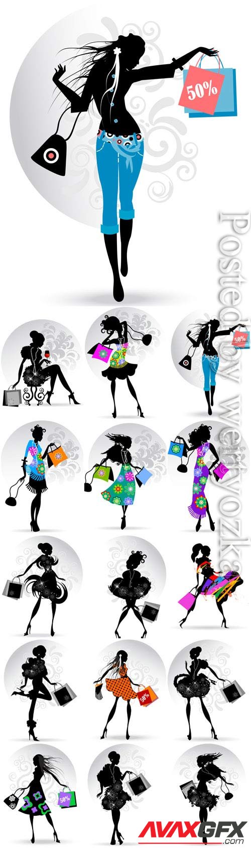 Fashion girls with shopping in vector