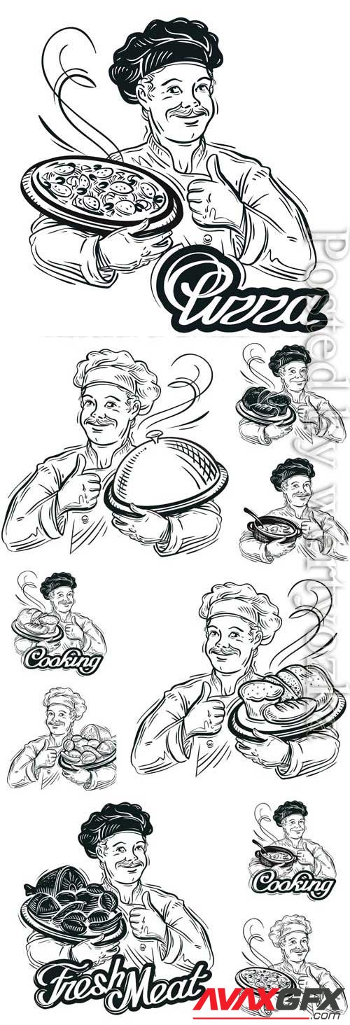 Chef with pizza in vector