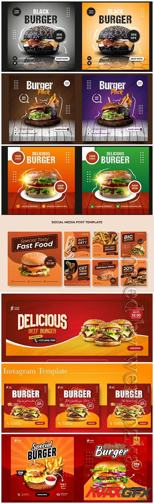Burger menu promotion social media banner template