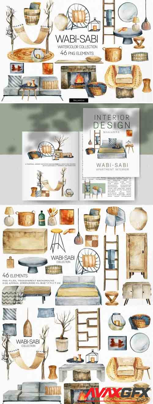 Room clipart Watercolor wabi sabi, Interior painting Boho home clipart, Furniture, Planner design