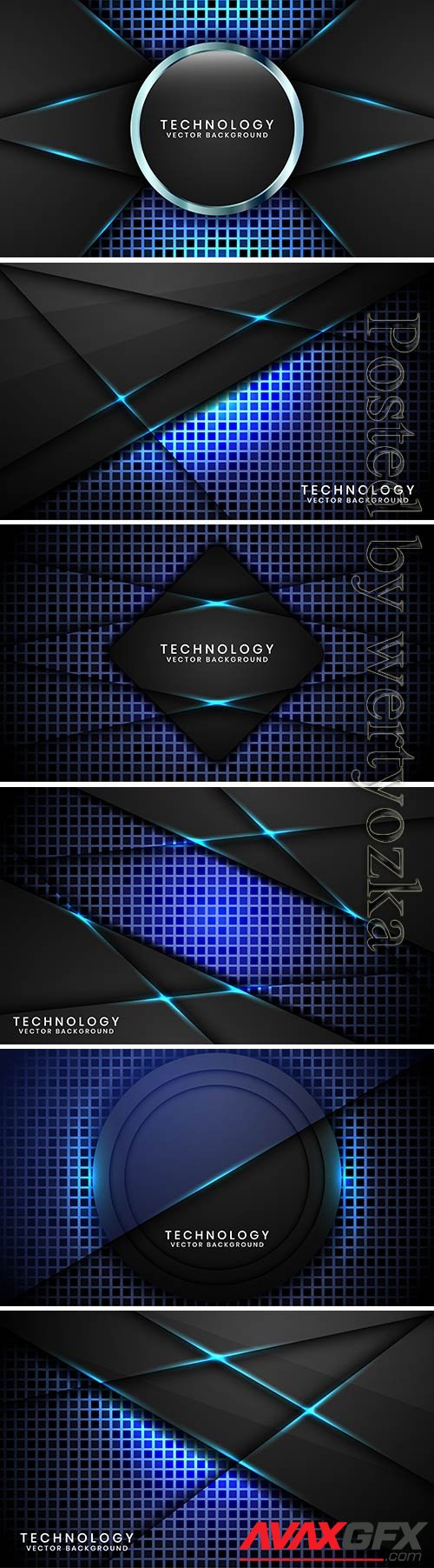 Abstract 3d black circle technology background with random square textured, overlap layers with blue light effect decoration