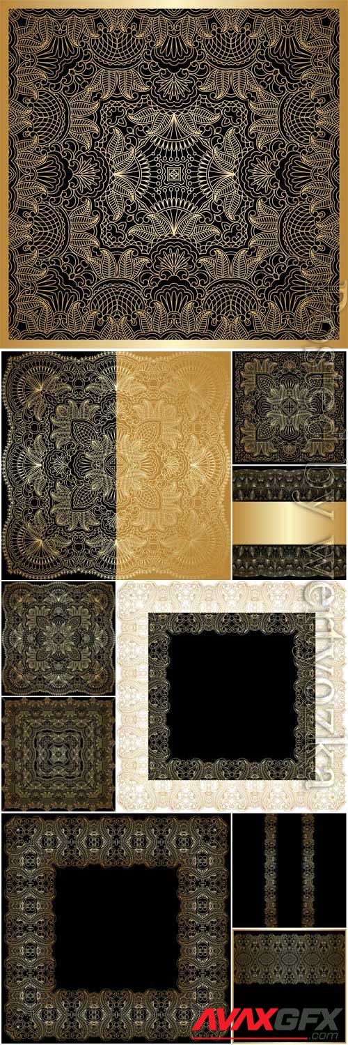 Backgrounds with golden patterns and frames in vector