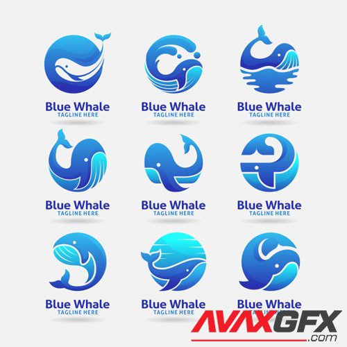 Collection of blue whale logo vector design