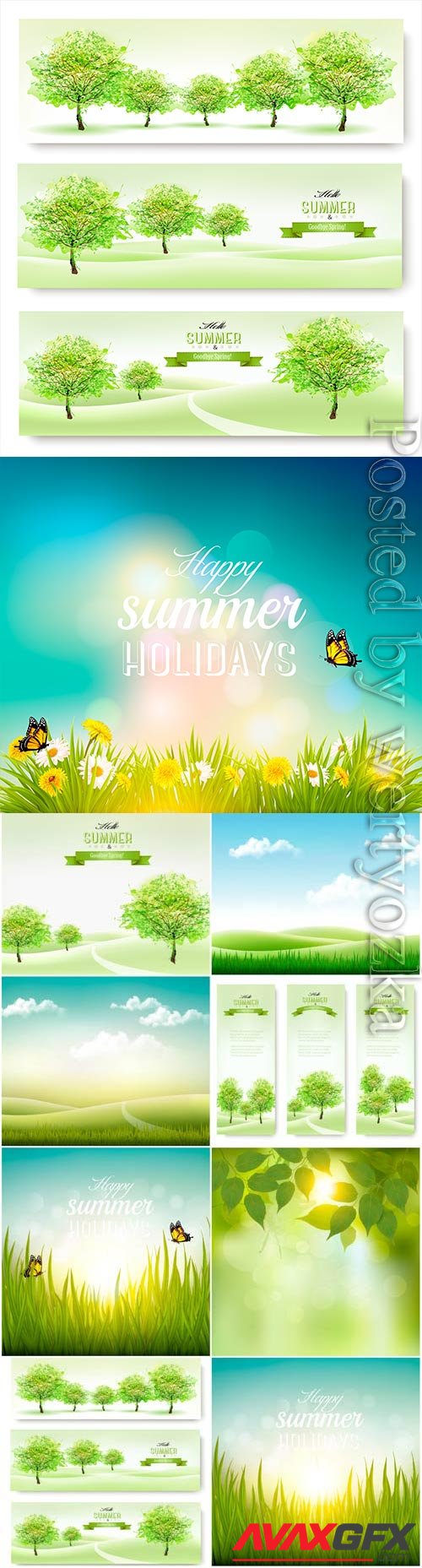 Summer banners and backgrounds with nature in vector
