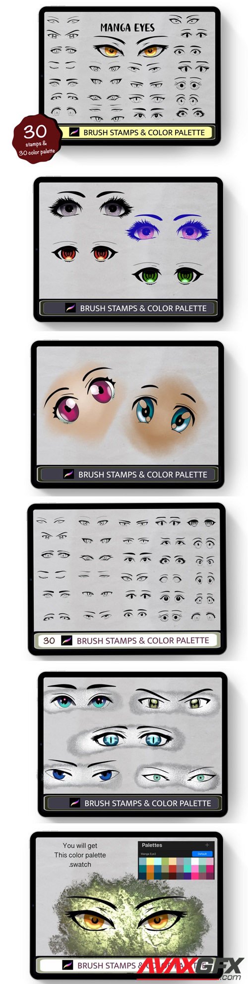 Anime Eyes 30 Procreate Brush Stamps - 1447000 » AVAXGFX - All