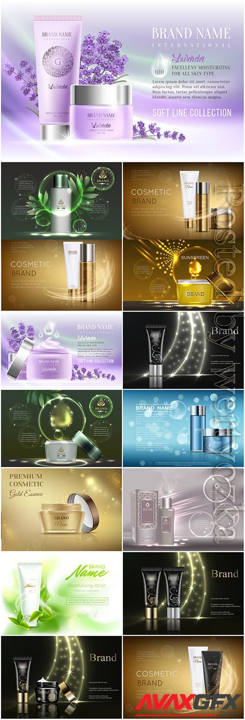 Set of cosmetics posters in vector