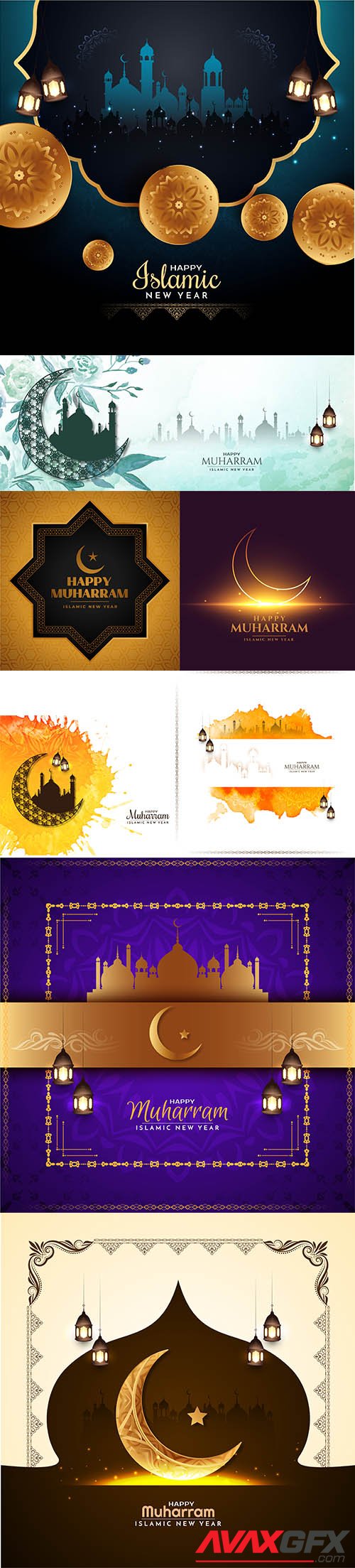 Happy muharram islamic new year religious greeting banner