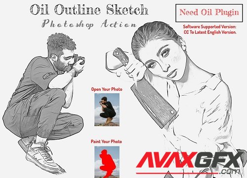 Oil Outline Sketch PS Action - 6415716