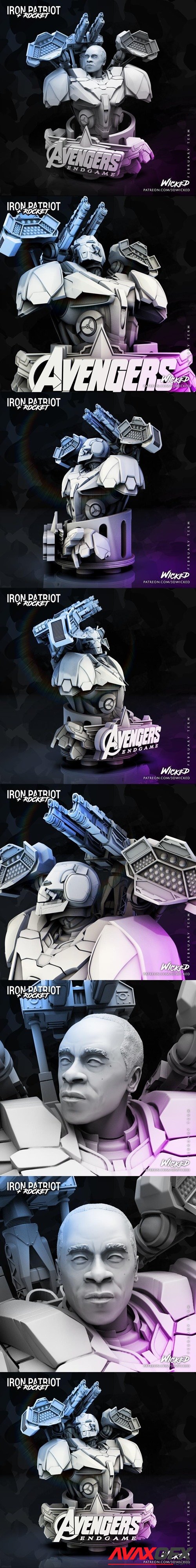 Wicked Marvel Avengers Endgame Iron Patriot Bust – 3D Printable STL