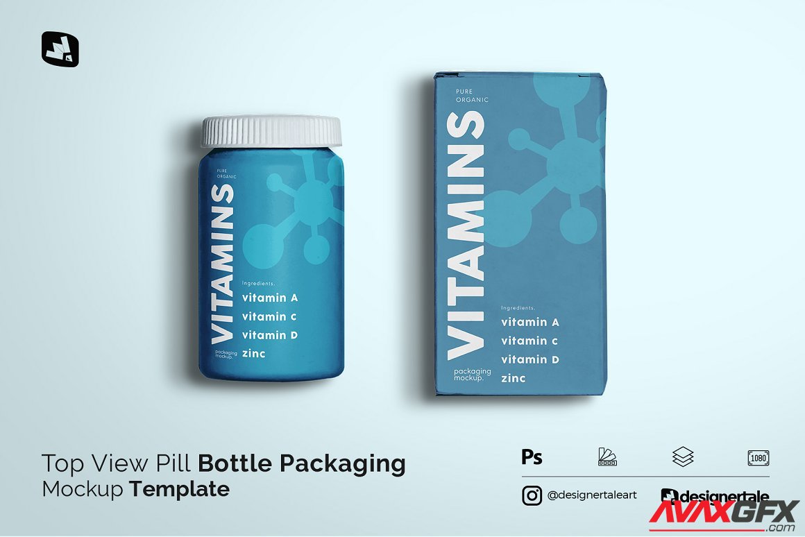 CreativeMarket - Topview Pill Bottle Packaging Mockup 5354401