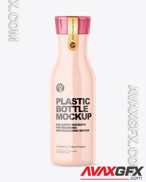 Glossy Plastic Bottle With Plastic Cap And Sticker Mockup - Front View 72966 TIF