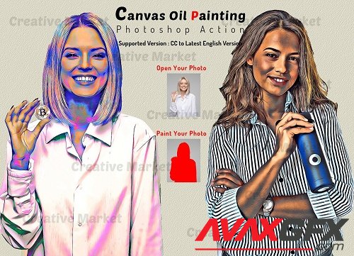 Canvas Oil Painting Photoshop Action - 6481461