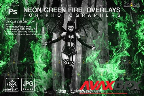 Fire background, Photoshop overlay, Burn overlays, Neon Green Fire - 1447874