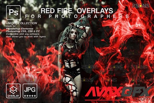 Red Fire background, Photoshop overlay, Burn overlays, Neon Fire - 1447879