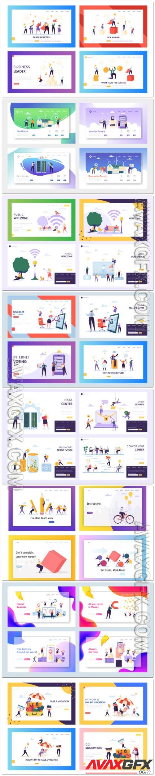 Creative isometric concept set landing page, flat website in vector