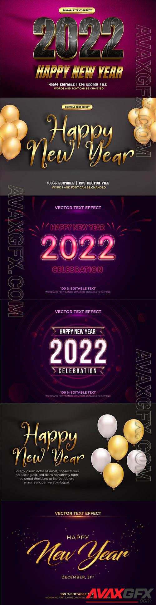 Happy new year 2022 luxury black gold 3d editable text effect premium vector