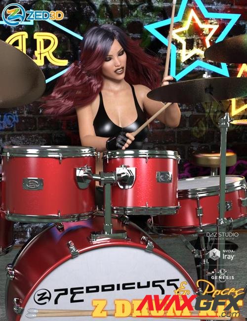 Z Drum Kit and Poses for Genesis 3 and 8