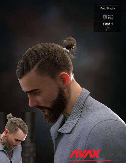 Koryan Top Braid Hair and Beard Set for Genesis 8 Male(s)