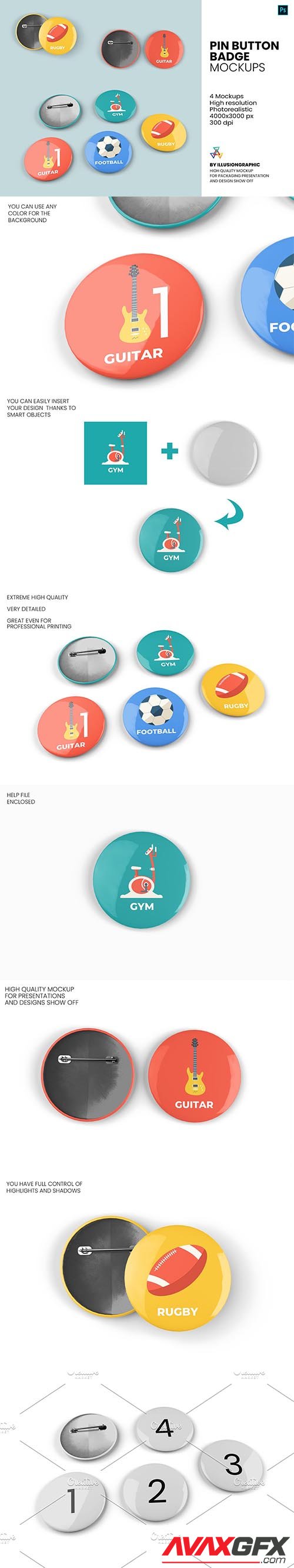 CreativeMarket - Pin Button Badge Mockup - 4 Views 5672634