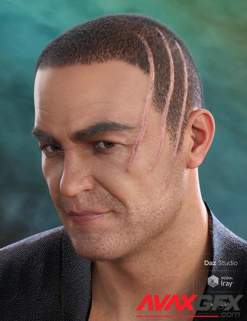 MRL Buzz Cut Hair, Stubble and Scars for Genesis 8 and Genesis 3 Male
