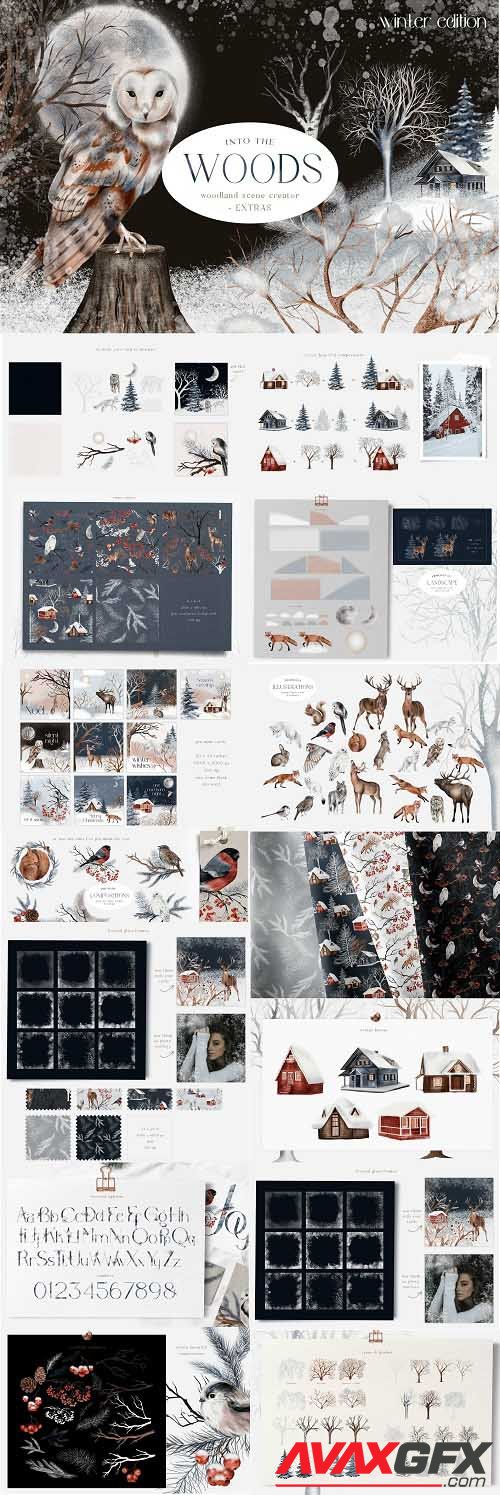 Huge Winter Woodland Scene Creator Seamless Patterns PNG - 1630541