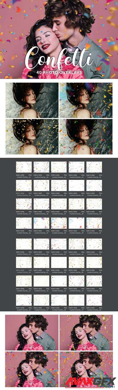 40 Realistic Confetti Overlays, PNG, Photoshop Action