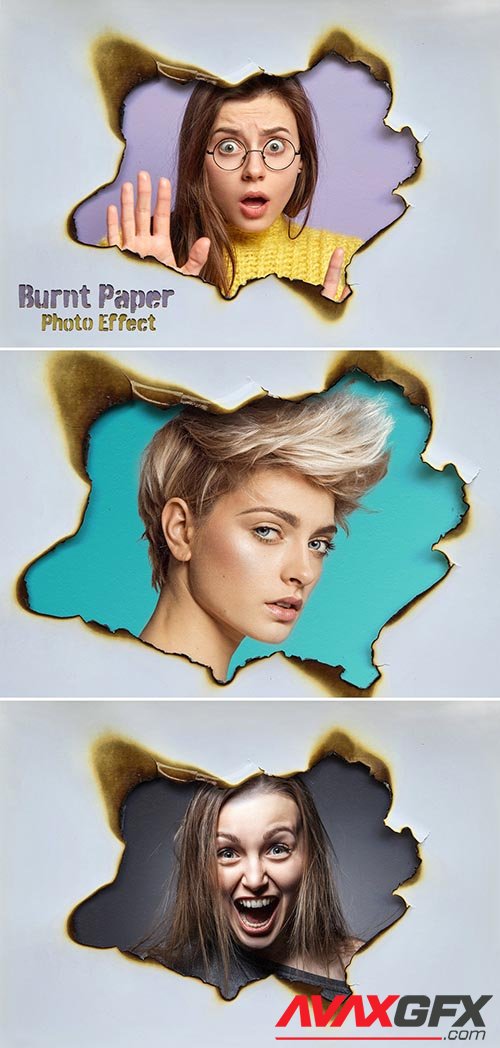 Hole in Burnt Paper Sheet Photo Effect Mockup 463694941