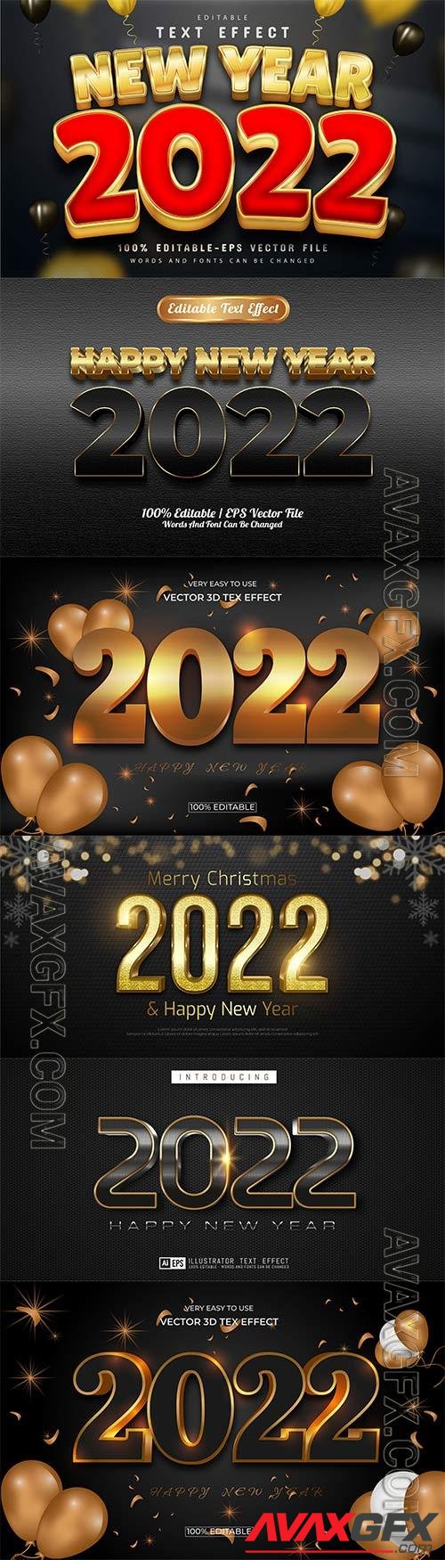 Merry christmas and happy new year 2022 editable vector text effects vol 4