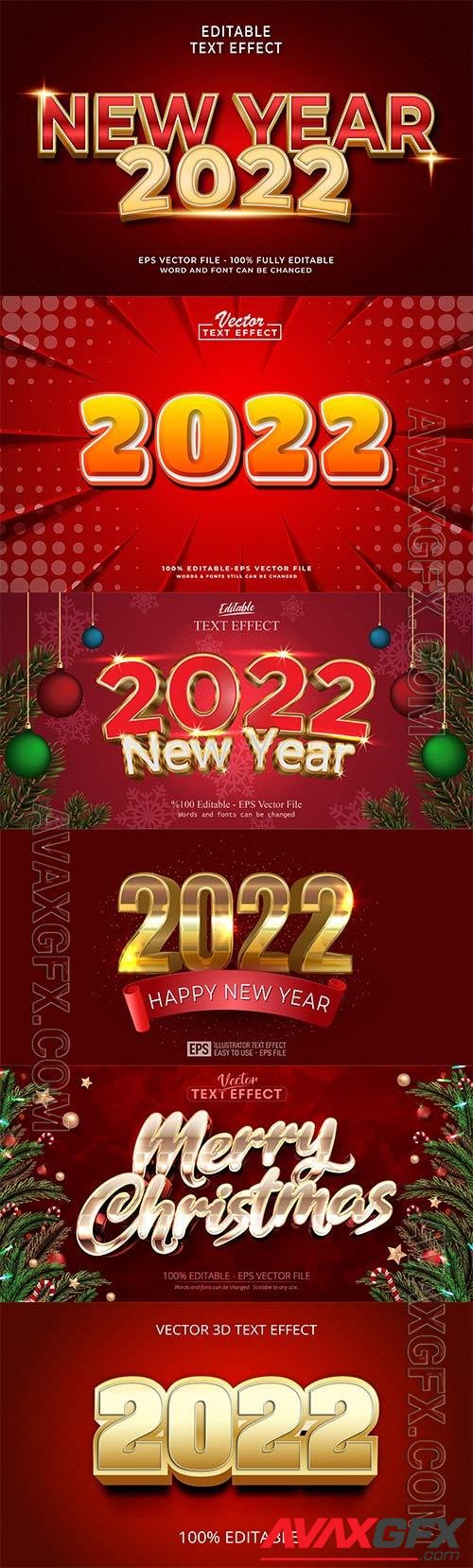 Merry christmas and happy new year 2022 editable vector text effects vol 3