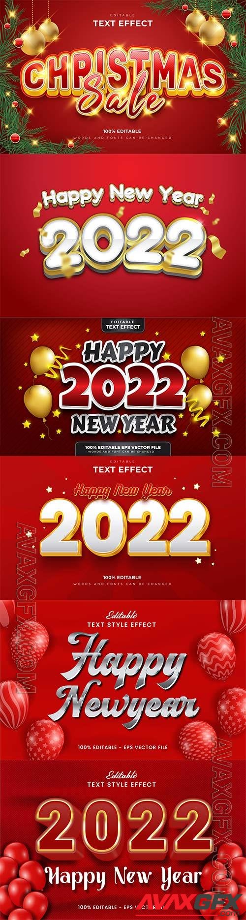 Merry christmas and happy new year 2022 editable vector text effects vol 12