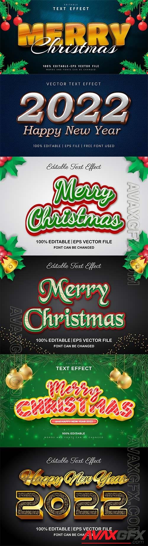 Merry christmas and happy new year 2022 editable vector text effects vol 11