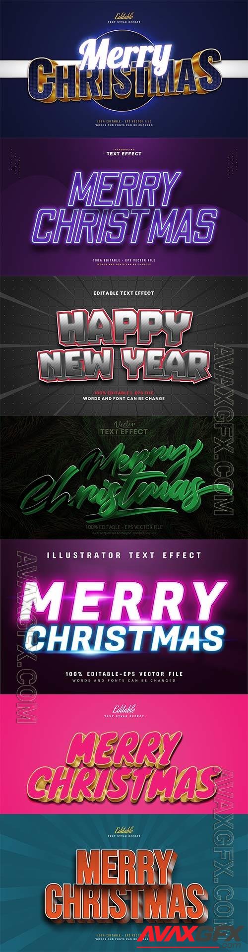 Merry christmas and happy new year 2022 editable vector text effects vol 29