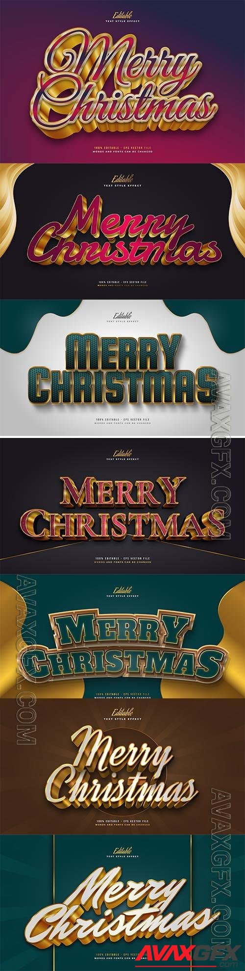 Merry christmas and happy new year 2022 editable vector text effects vol 25