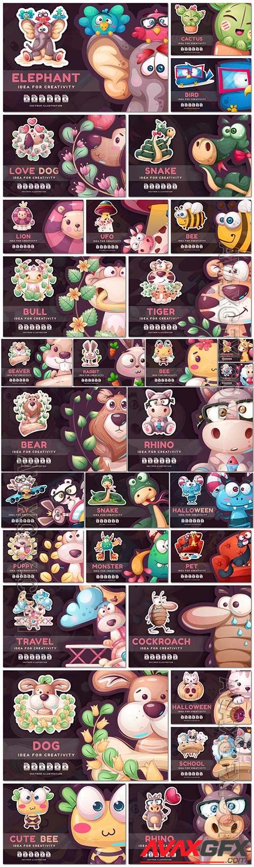 Cartoon Character Animals - Stickers Set
