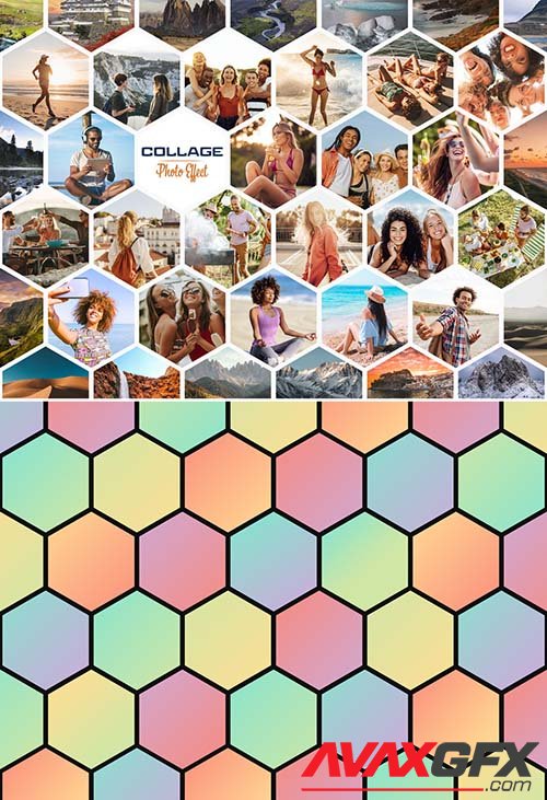 Photo Collage Hexagon Frame Effect Mockup 464582077