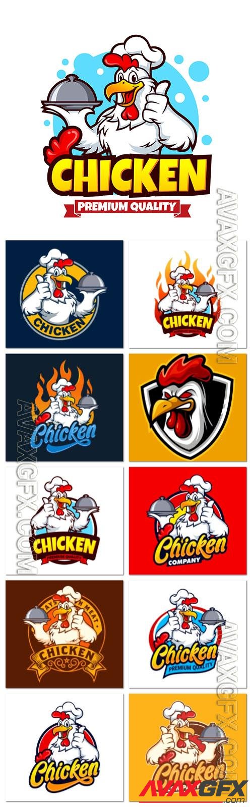 Chicken mascot logo design vector template premium vector