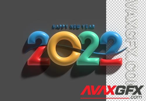 3d render happy new year 2022 text typography transparent psd file